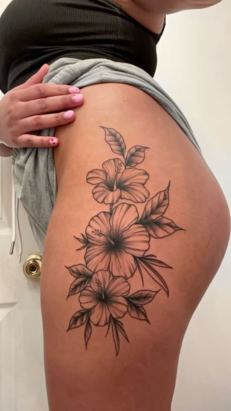 Hibiscus And Bee Harmony Tattoo Design