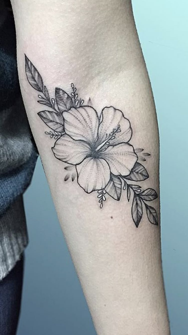 Hibiscus With Ohana Script Tattoo Design