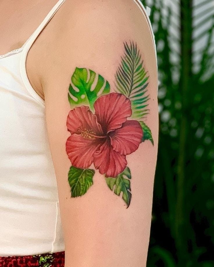 Minimalist Hibiscus With Geometric Touch Tattoo Design