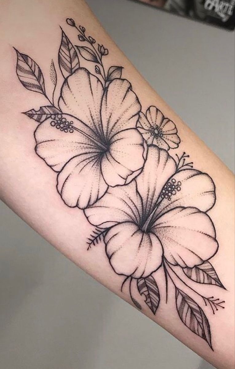 Orange Hibiscus Forearm Sleeve Tattoo Design