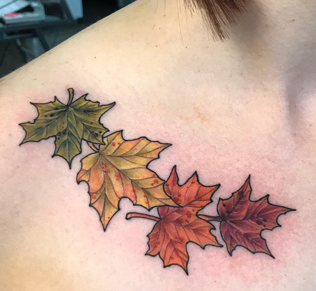 Cascading Maple Leaves on Shoulder Tattoo Design