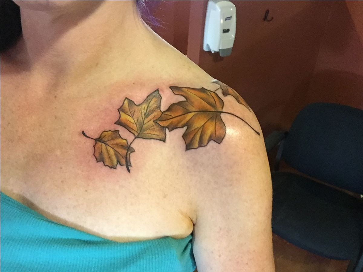 Floating Leaves Across the Shoulder Tattoo Design