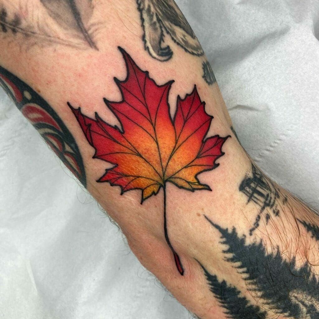 Red-Orange Maple Blaze Tattoo Design