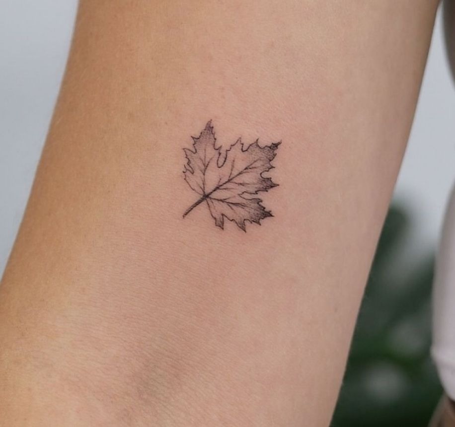 Tiny Maple Leaf Outline Tattoo Design