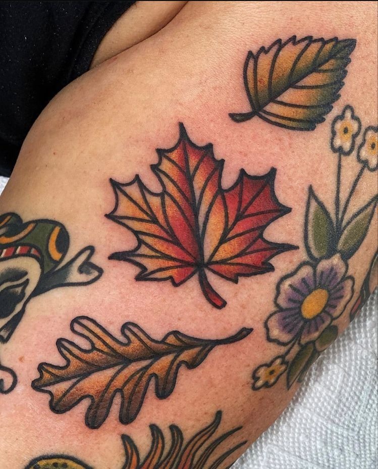 Traditional Maple Flash Style Tattoo Design