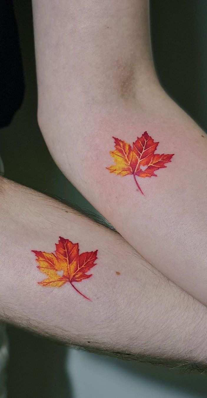 Vibrant Matching Maple Leaves Tattoo Design