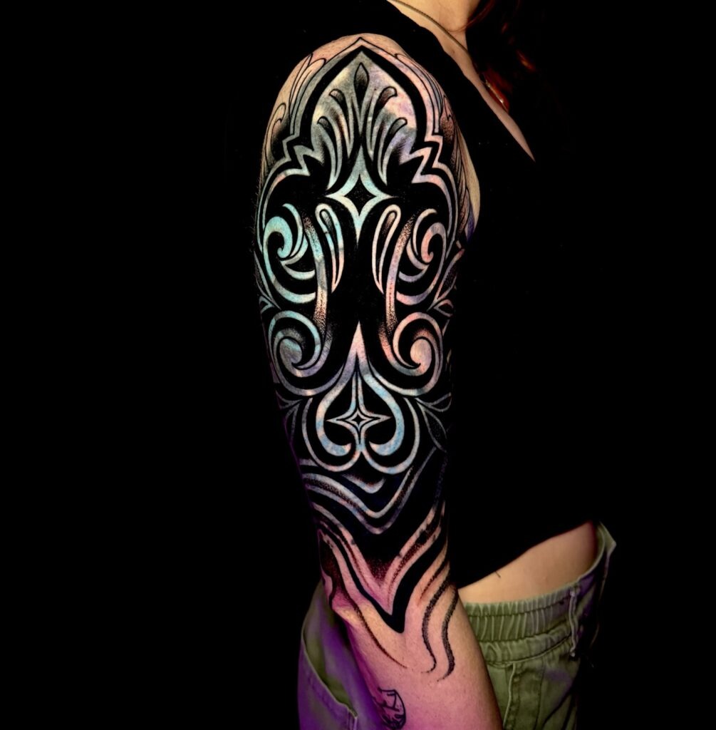 Blast Over Ornamental Tattoo Sleeve Tattoo Design