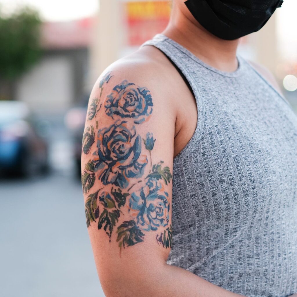 Blue Roses Half Sleeve Tattoo Tattoo Design