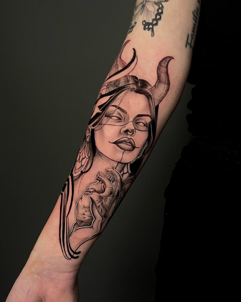 Demon Woman and Heart Half Sleeve Tattoo Tattoo Design