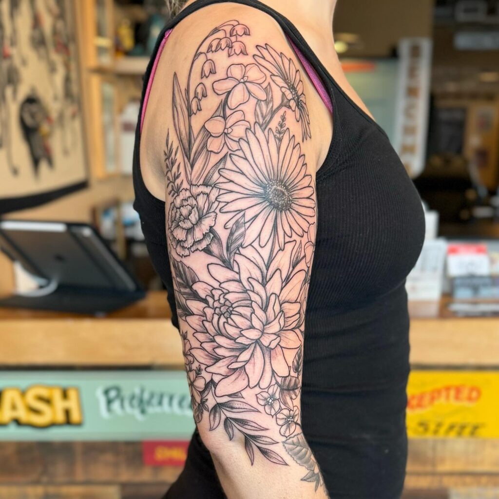 Family Birth Flowers Half Sleeve Tattoo Tattoo Design