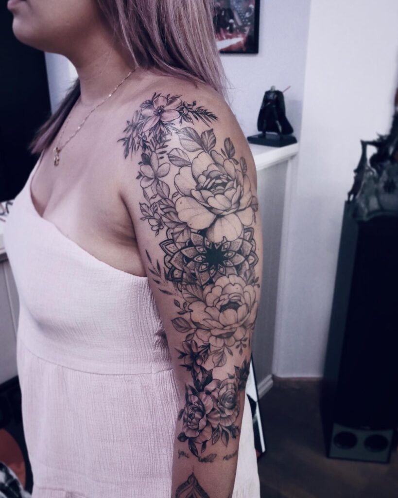 Floral and Mandala Half Sleeve Tattoo Tattoo Design