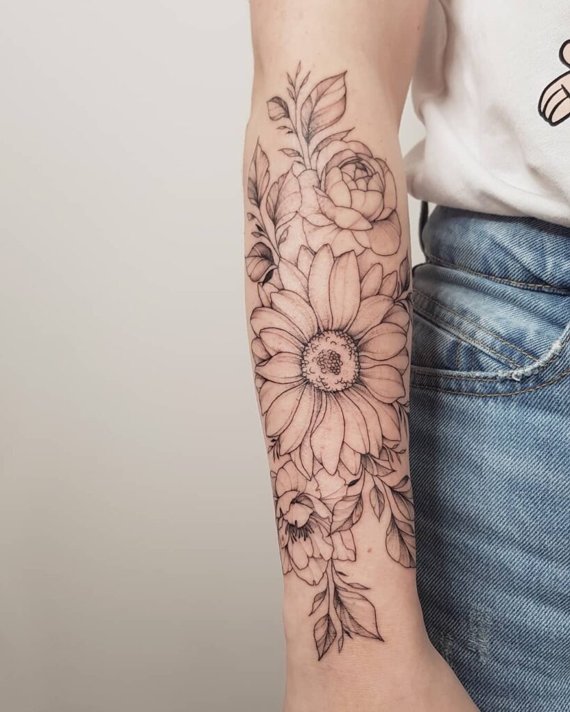 Sunflower and Peony Half Sleeve Tattoo Tattoo Design