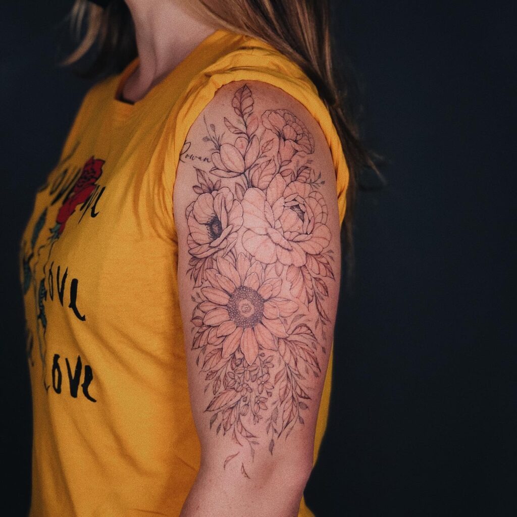 Sunflower and Rose Half Sleeve Tattoo Tattoo Design