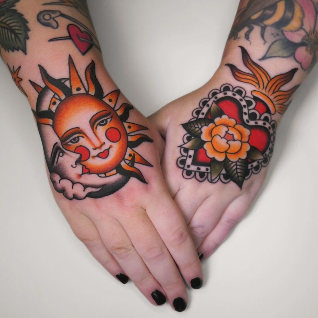 Bold Floral Palm Tattoo with Minimalistic Lines Tattoo Design