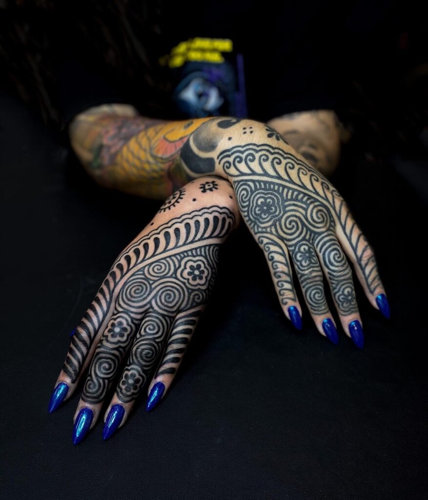 Dark Floral and Moth Hand Tattoo Tattoo Design