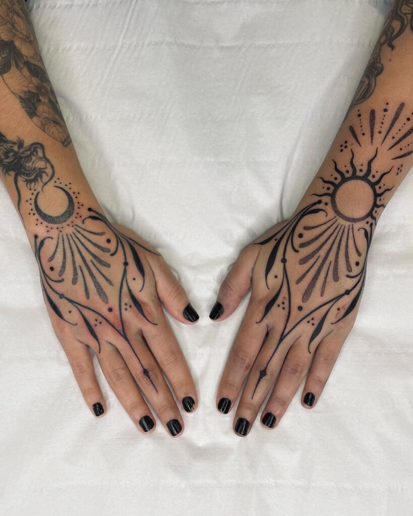 Traditional Sun and Heart Hand Tattoos Tattoo Design