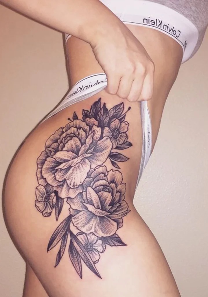 Detailed Roses on Hip Tattoo Design