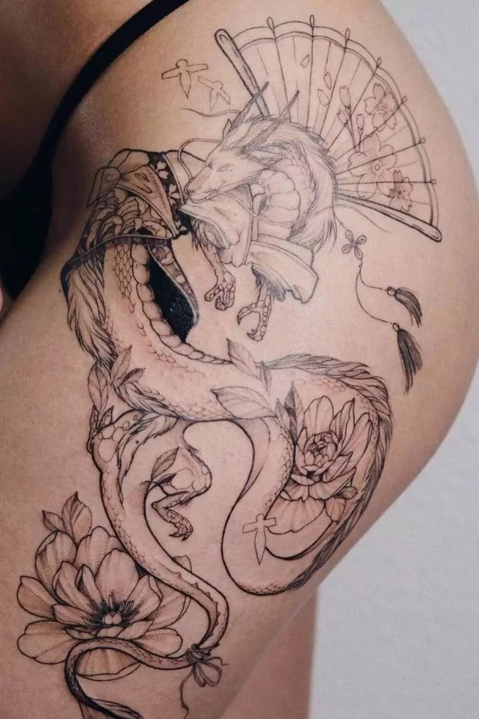Elegant Dragonfly and Swirls Tattoo Tattoo Design