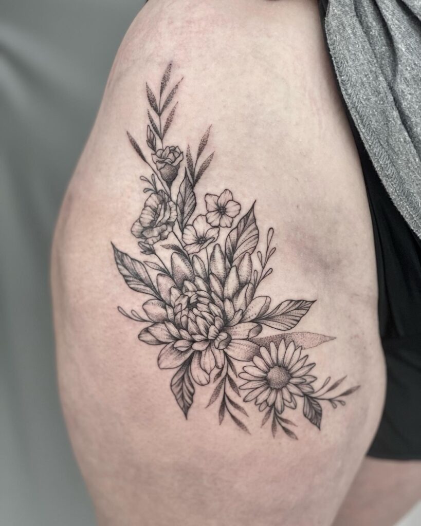 Chrysanthemum and Daisy Hip Tattoo Tattoo Design