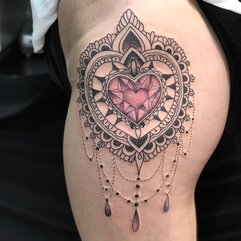 Gem Heart Mandala Hip Tattoo Tattoo Design