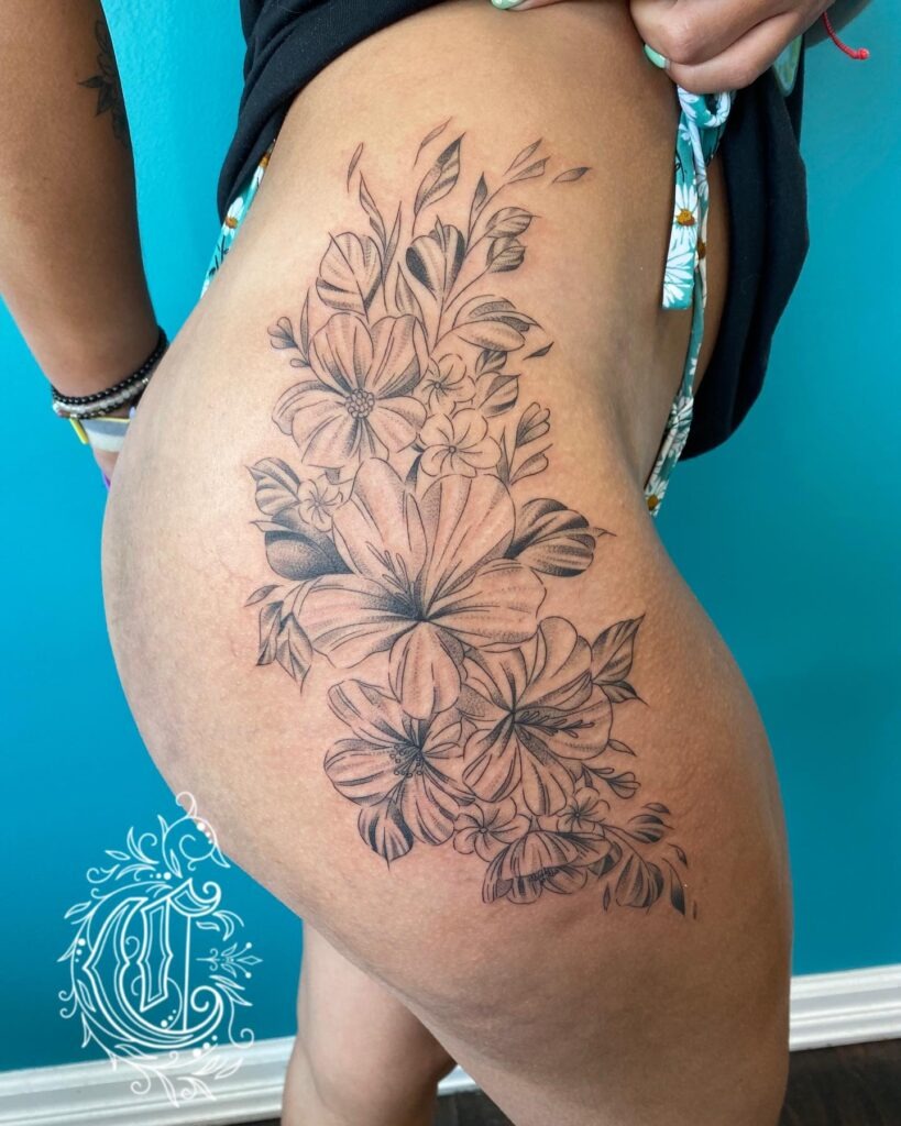 Large Lily and Wildflower Hip Tattoo Tattoo Design