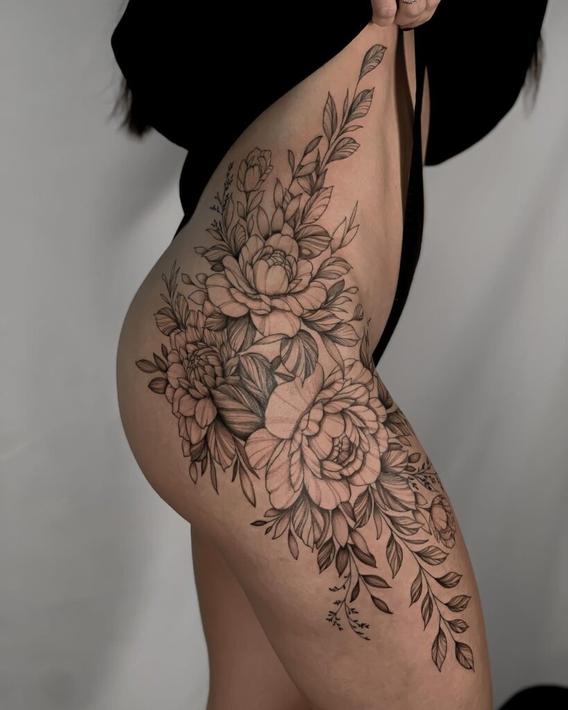 Large Peony Hip Tattoo Tattoo Design