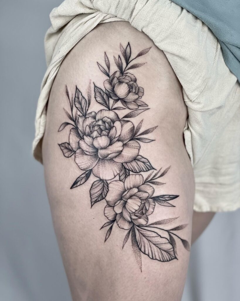 Peony Cluster Hip Tattoo Tattoo Design