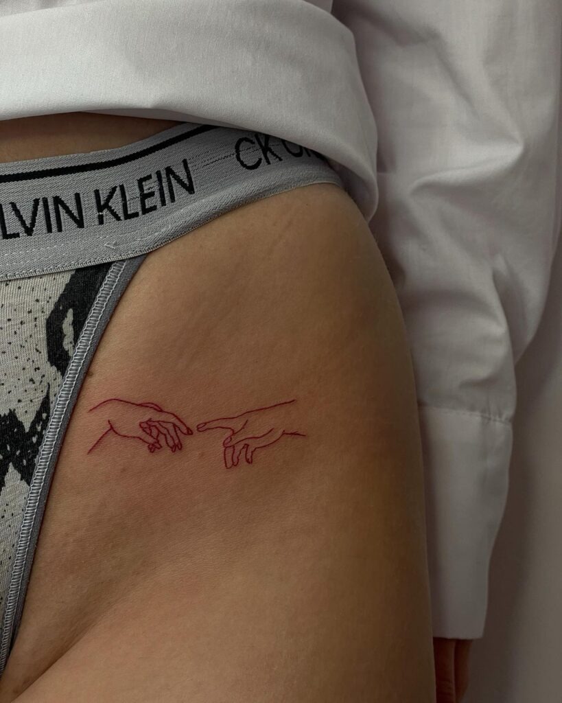 Red Outline Hands Hip Tattoo Tattoo Design