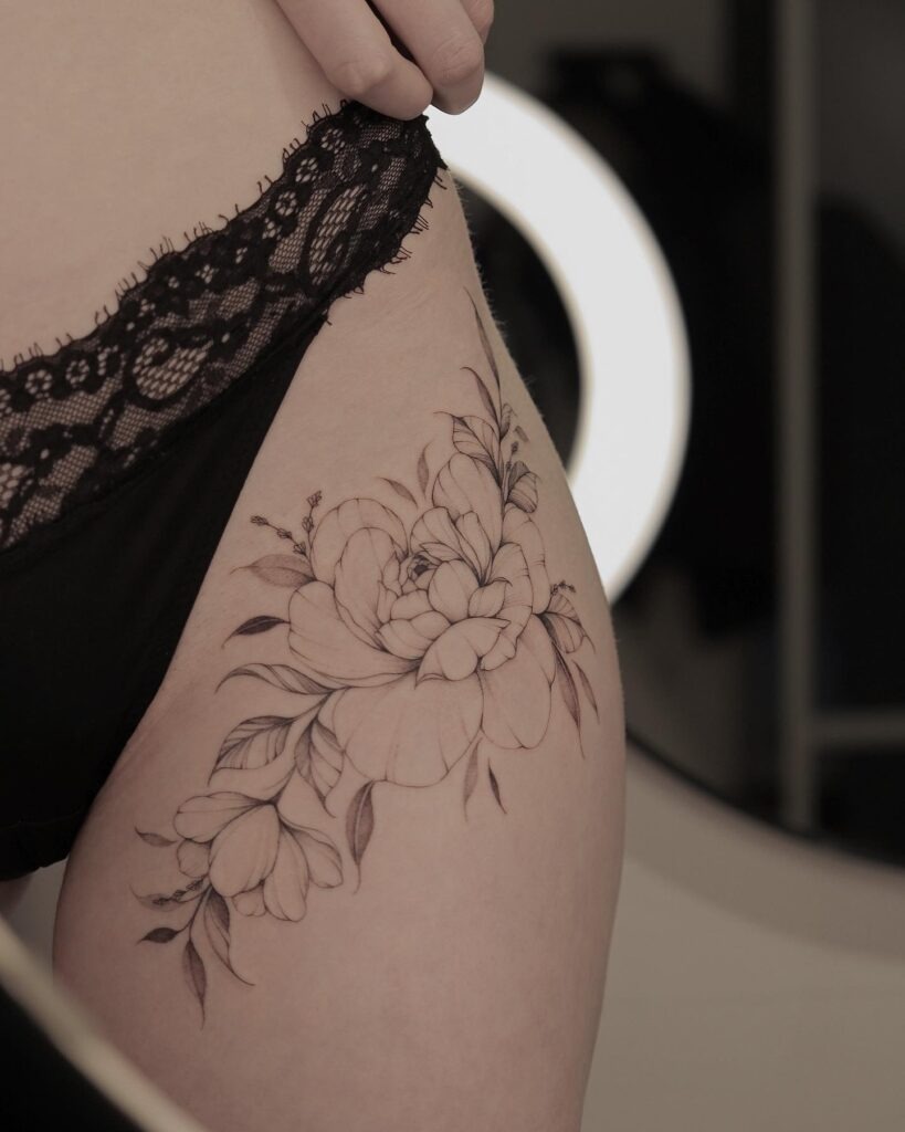 Side Hip Peony Tattoo Tattoo Design