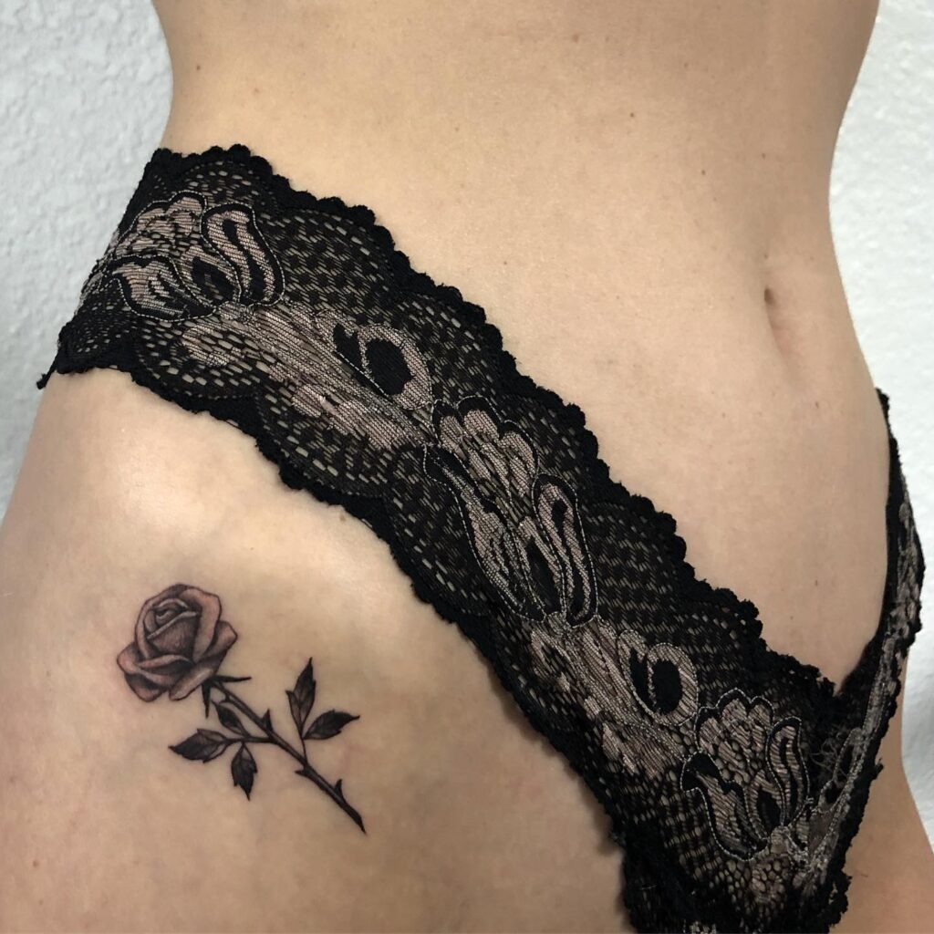 Small Black Rose Hip Tattoo Tattoo Design