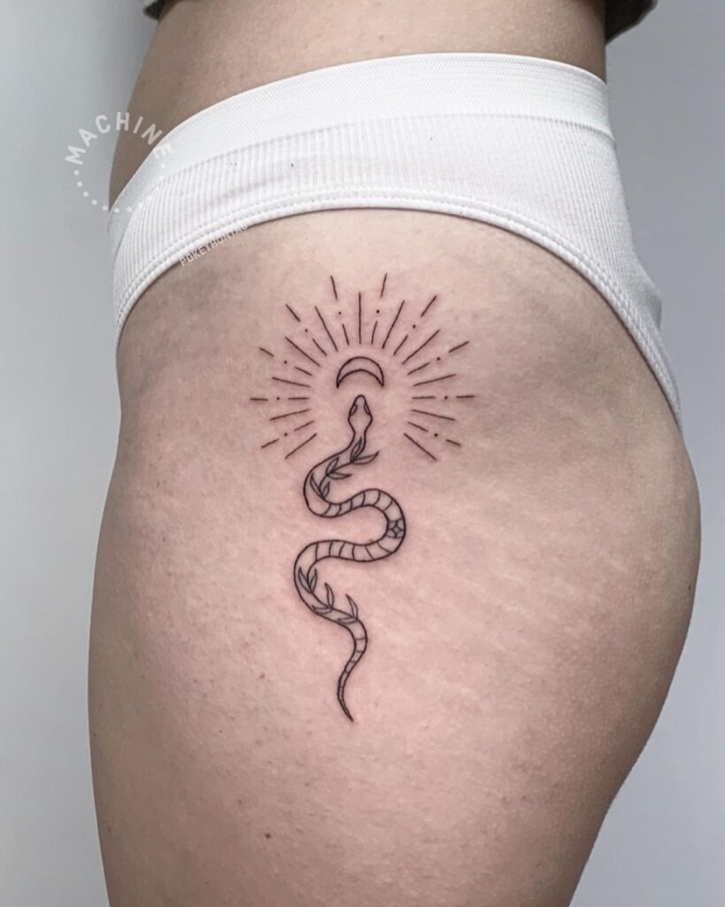 Snake and Crescent Moon Hip Tattoo Tattoo Design