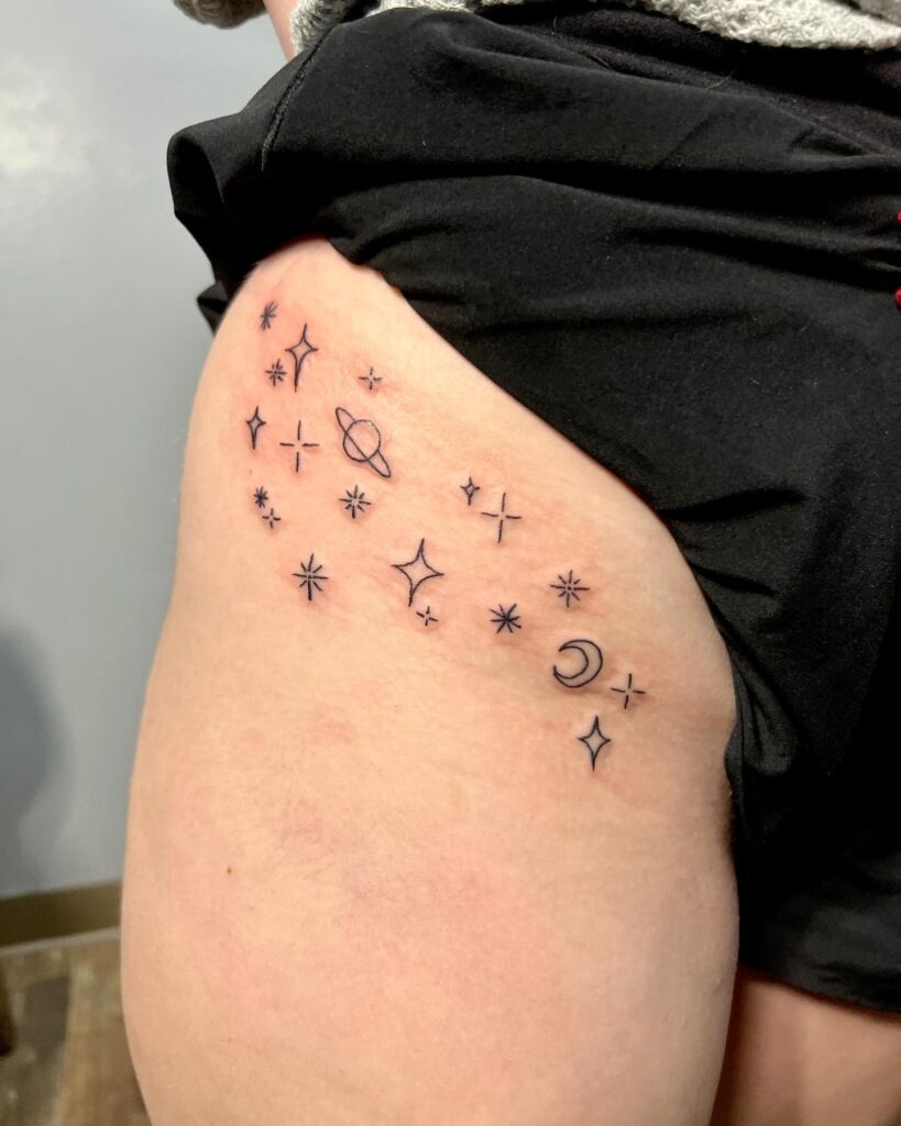 Stars and Planets Hip Tattoo Tattoo Design