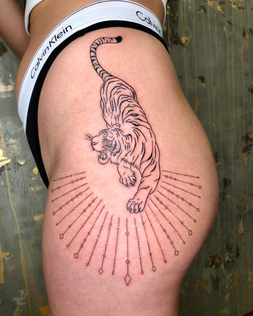Tiger with Radiating Lines Hip Tattoo Tattoo Design