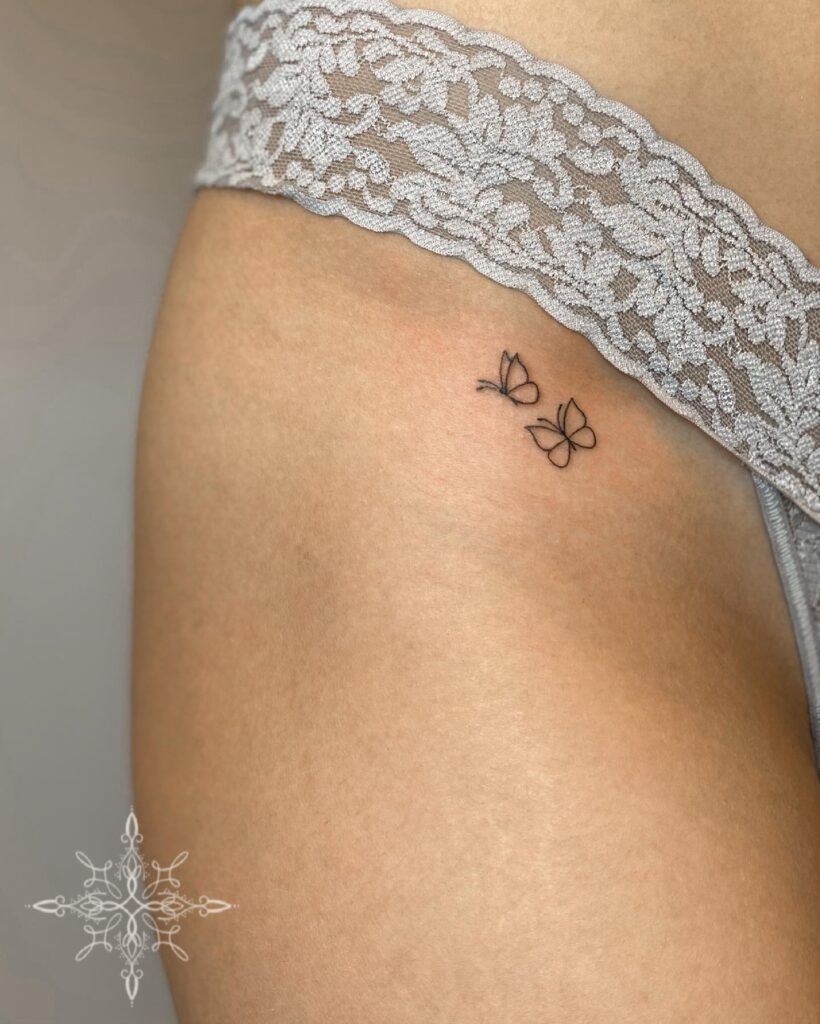 Tiny Twin Butterflies Hip Tattoo Tattoo Design