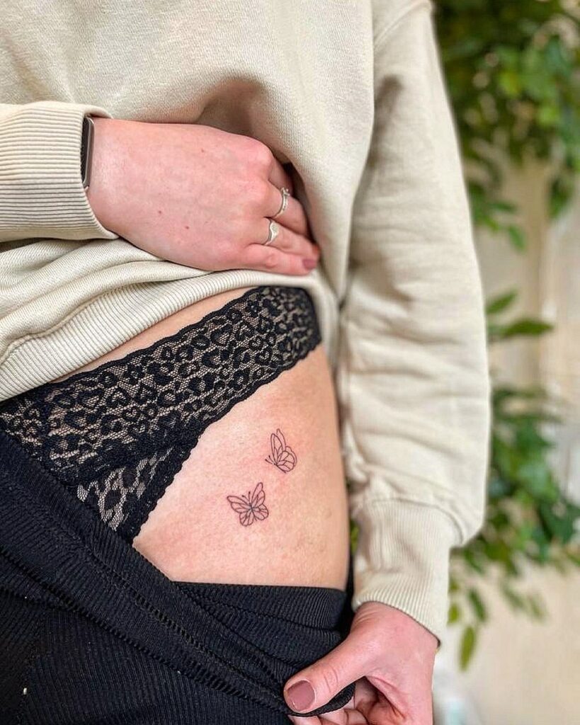 Tiny Two Butterflies Hip Tattoo Tattoo Design