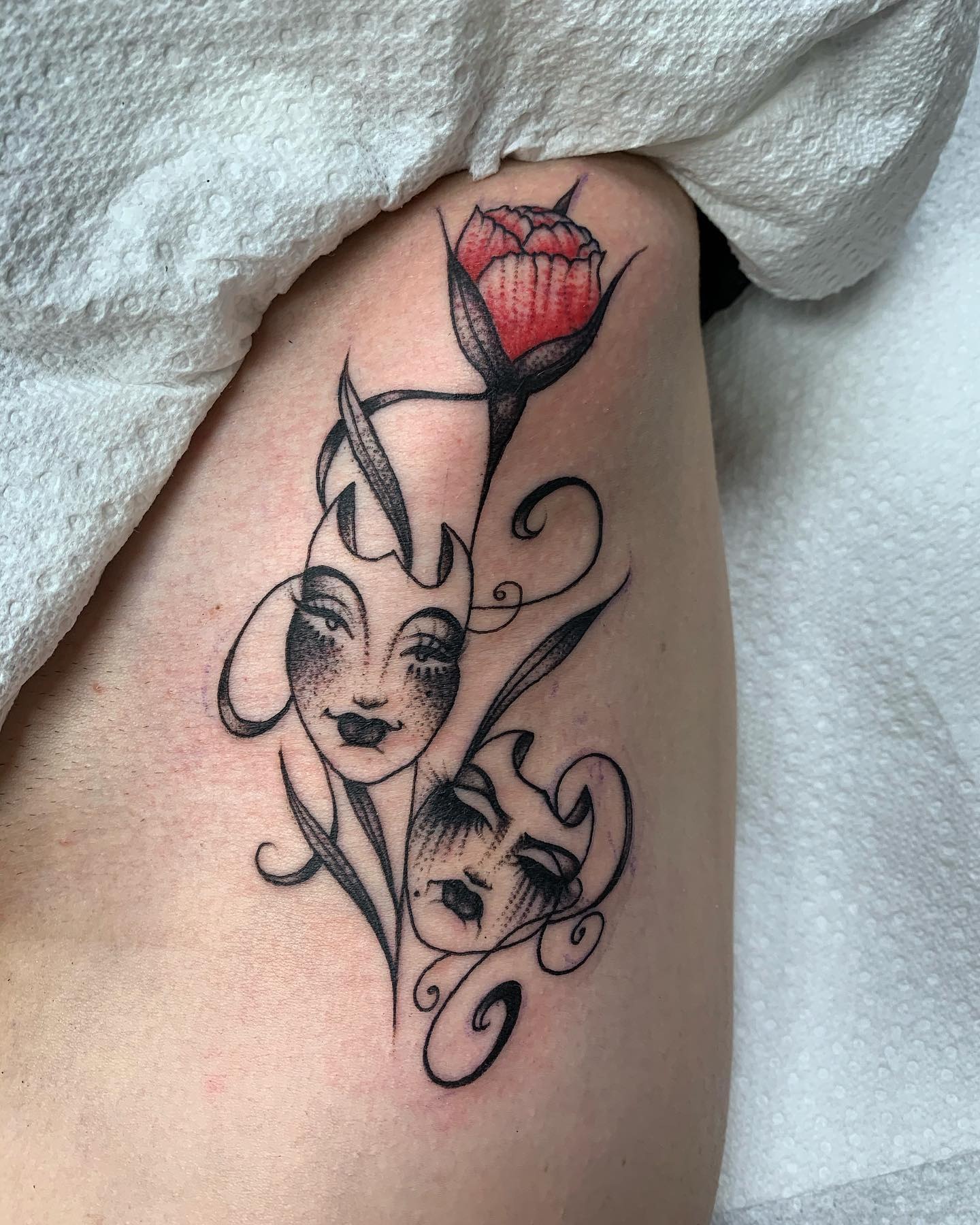 Two Faces with Rose Hip Tattoo Tattoo Design