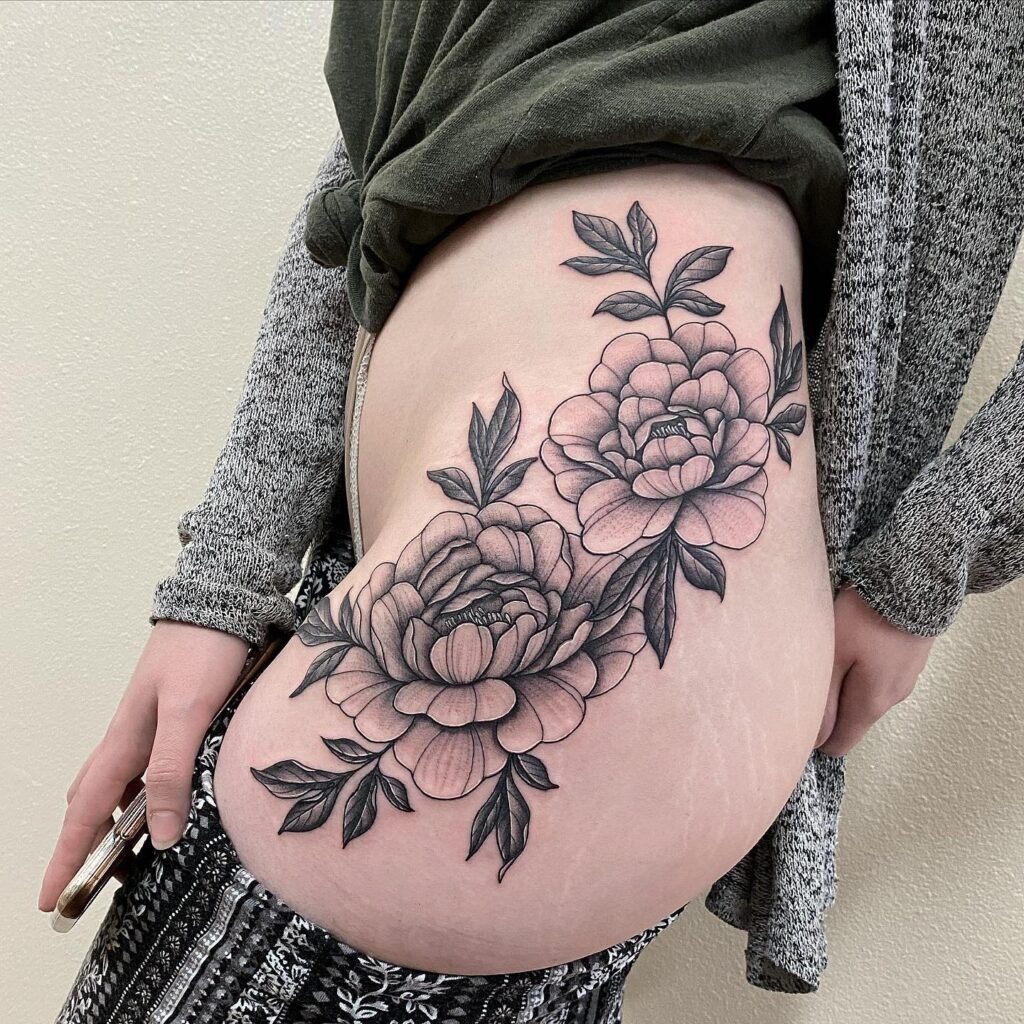 Two Large Peonies Hip Tattoo Tattoo Design