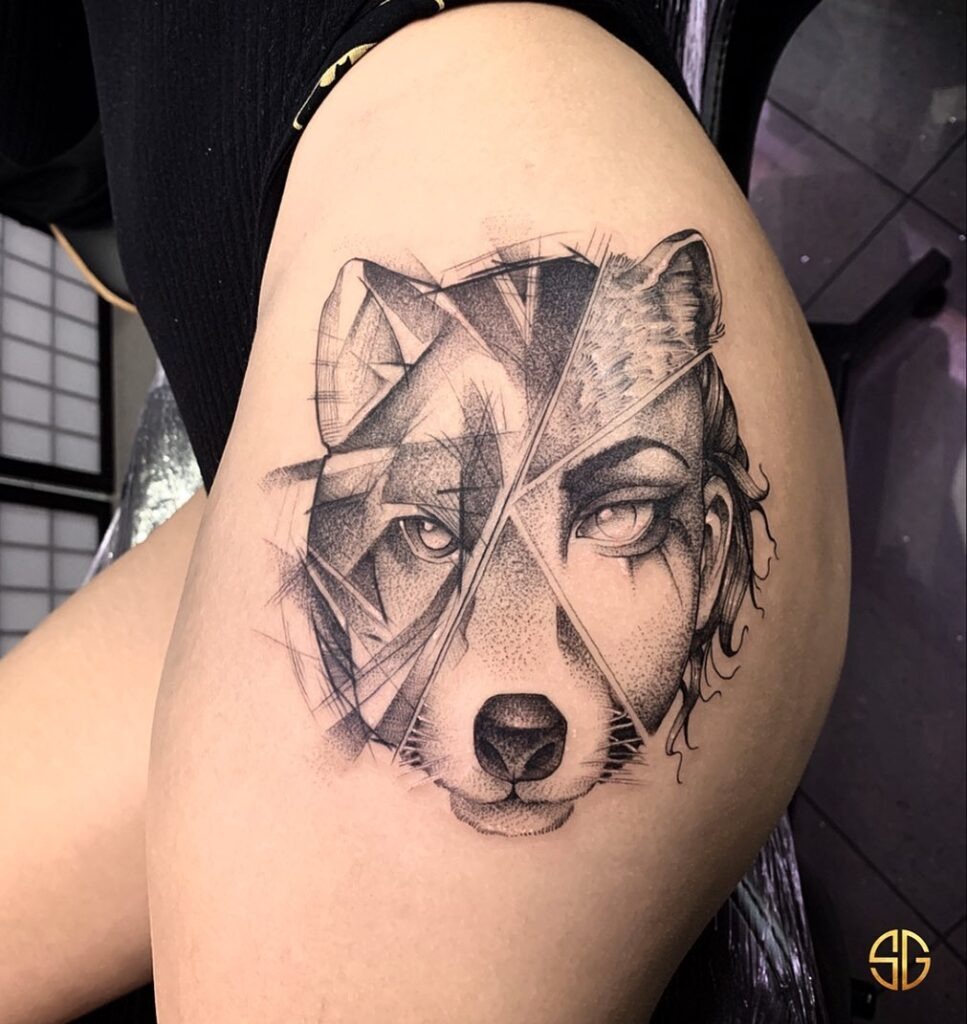 Wolf and Woman Hip Tattoo Tattoo Design