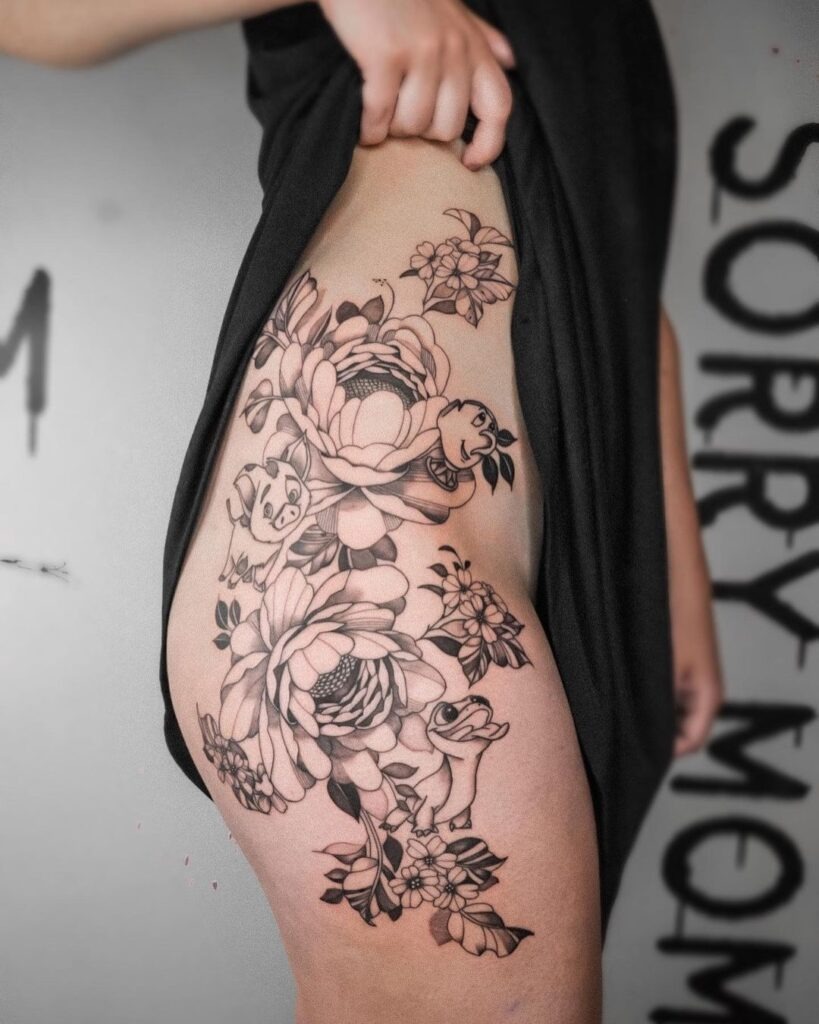Floral Skull with Lilies Tattoo Design