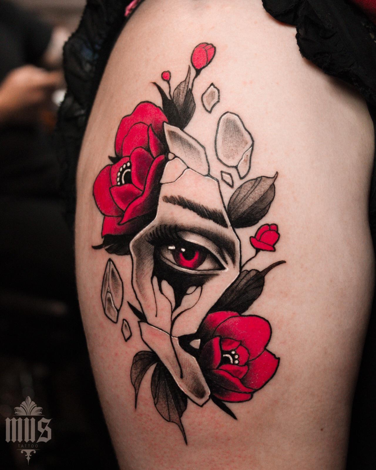 Moonlit Garden with Butterflies Tattoo Design
