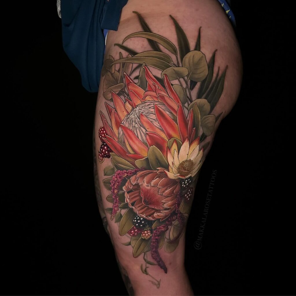 Phoenix & Sunflower Tattoo with Woman Tattoo Design