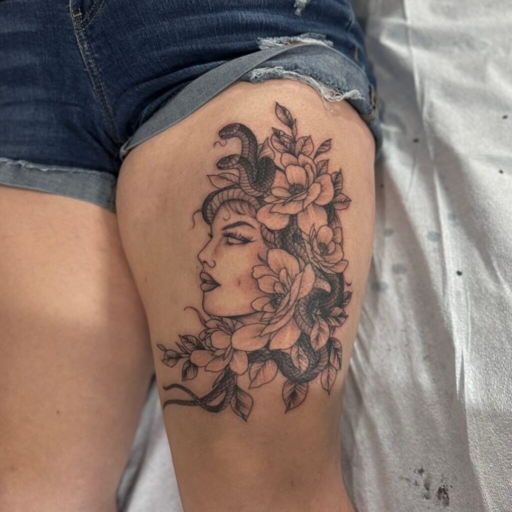 Roaring Tiger with Rose Tattoo Design
