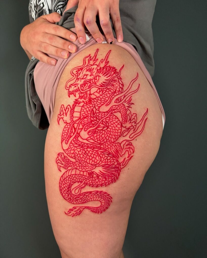 Tiger & Blossoms Thigh Tattoo Tattoo Design