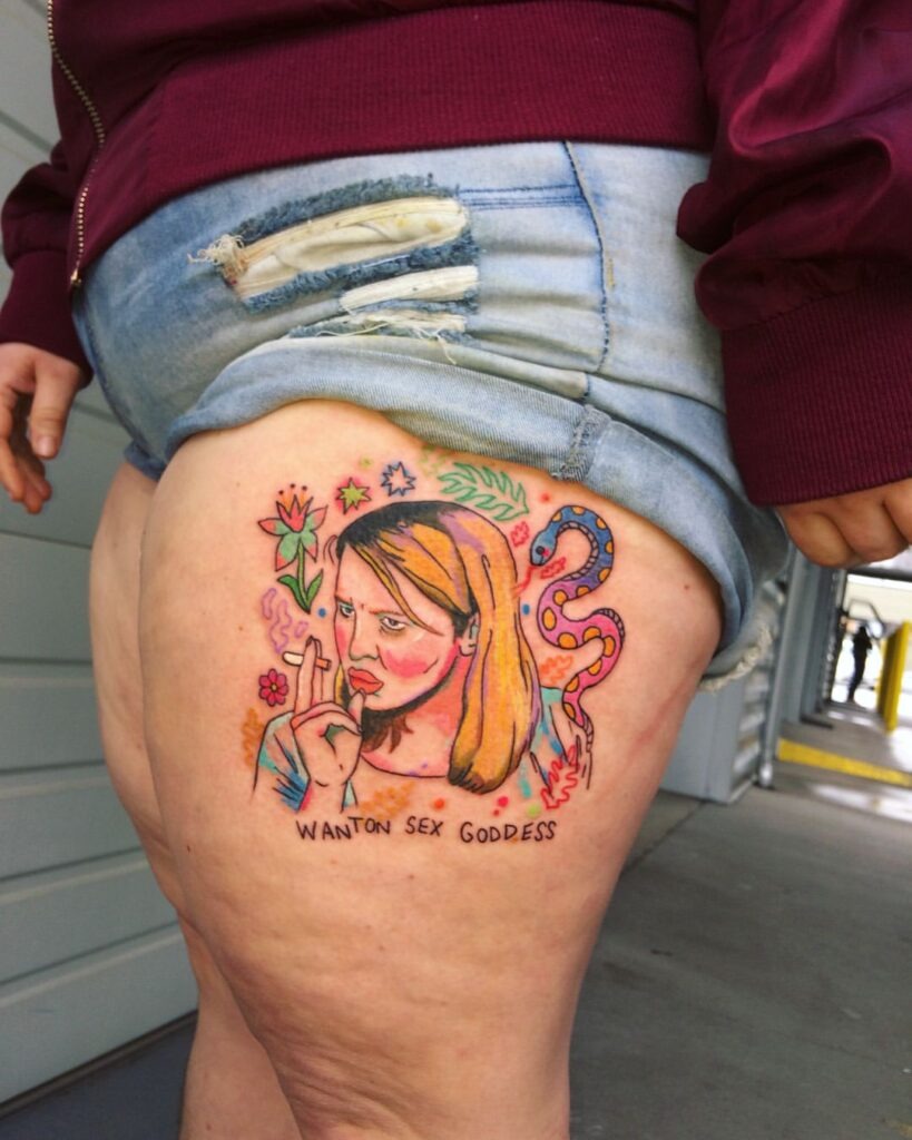 Vibrant Floral Thigh Tattoo Tattoo Design
