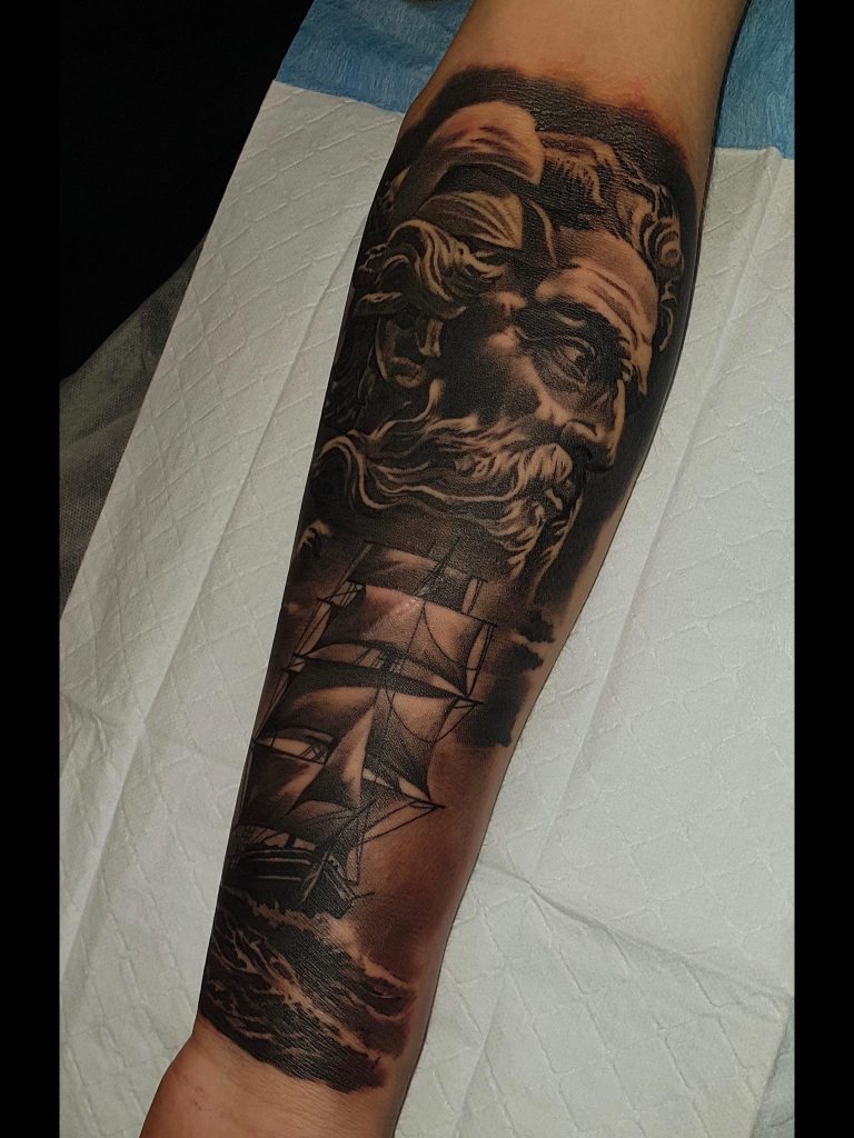 Nautical and Mythological Fusion Tattoo Design