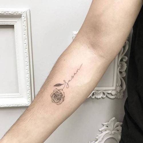 Script and Rose Combination Tattoo Design