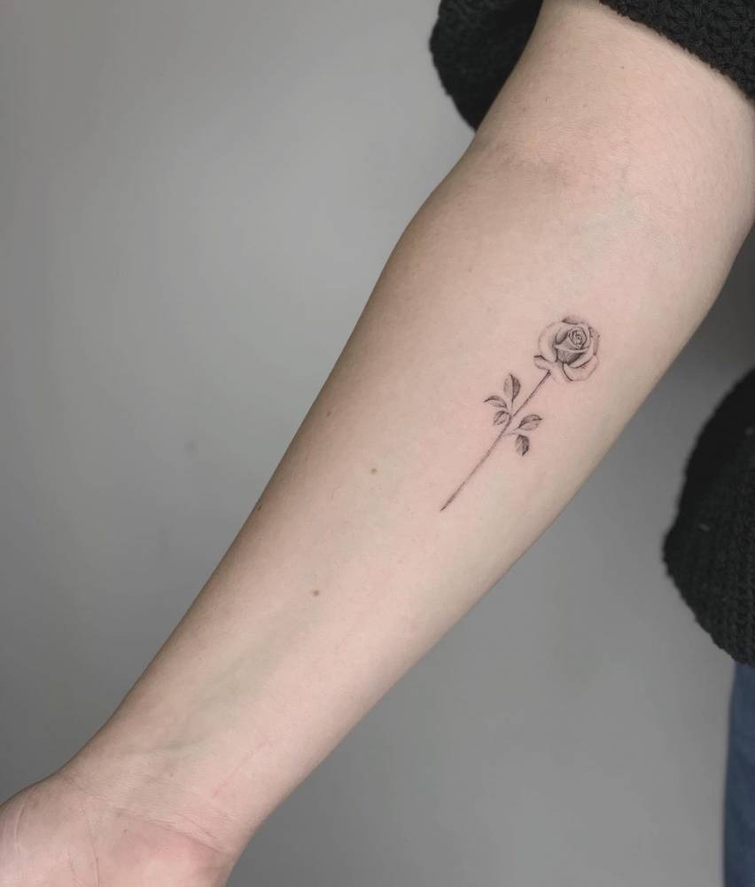 Single Rose in Fine Lines Tattoo Design