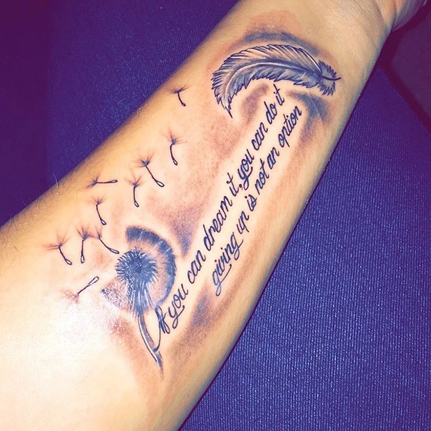 Dandelion and Feather Quote Tattoo Tattoo Design