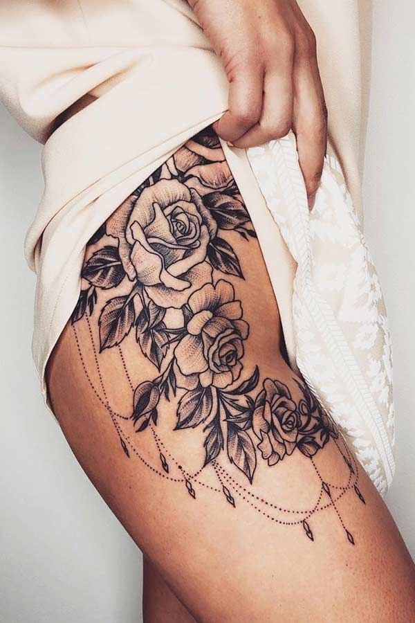 Elegant Roses on the Thigh Tattoo Design
