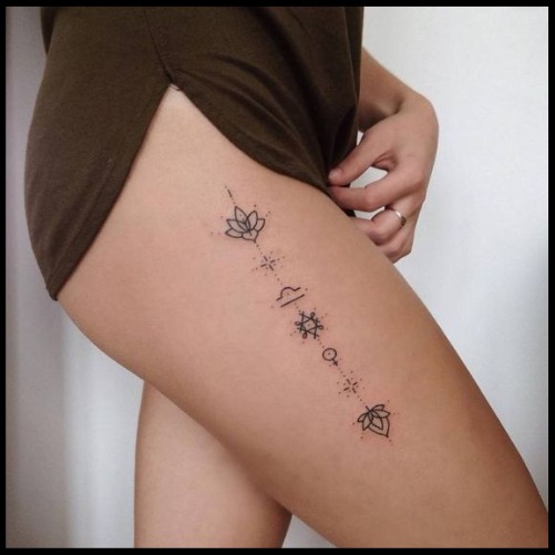Minimalist Symbols on the Thigh Tattoo Design